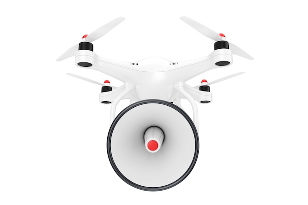 Drone with Bullhorn Megaphone on a white background. 3d Rendering