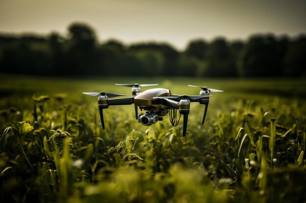 A drone with a camera over the field Generative AI