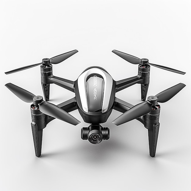 Drone with camera on white background with clipping path