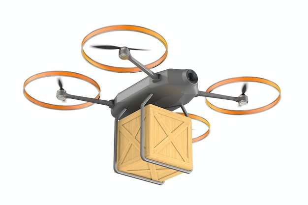 Drone with cargo box on white background Isolated 3d illustration