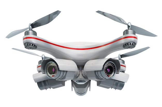 Drone with security surveillance cameras 3D rendering