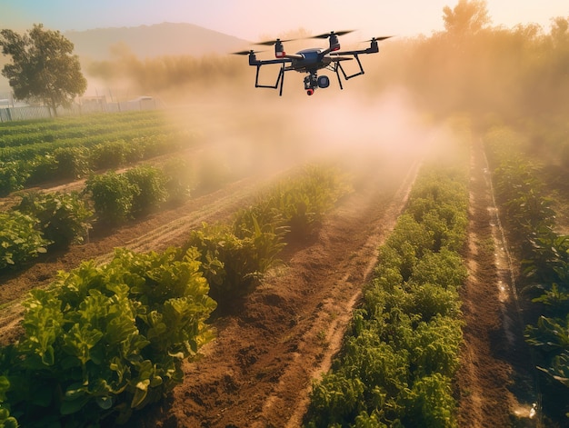 Drones on farm field online farming concept