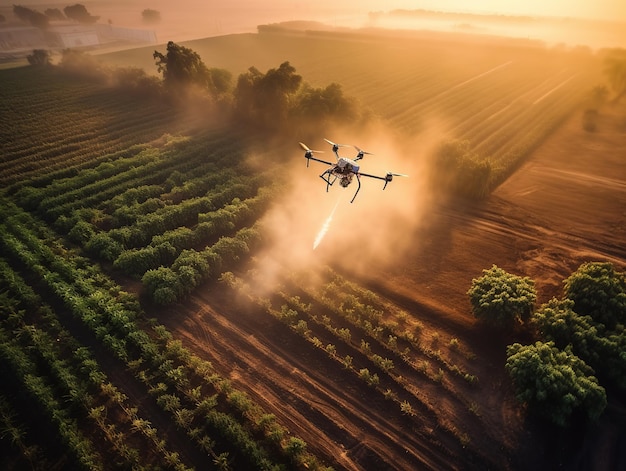 Drones on farm field online farming concept