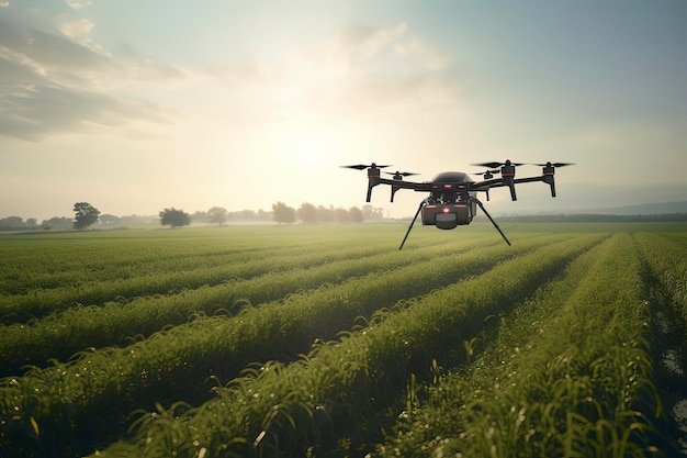 Photo drones spraying pesticides on farms ai technology generated image