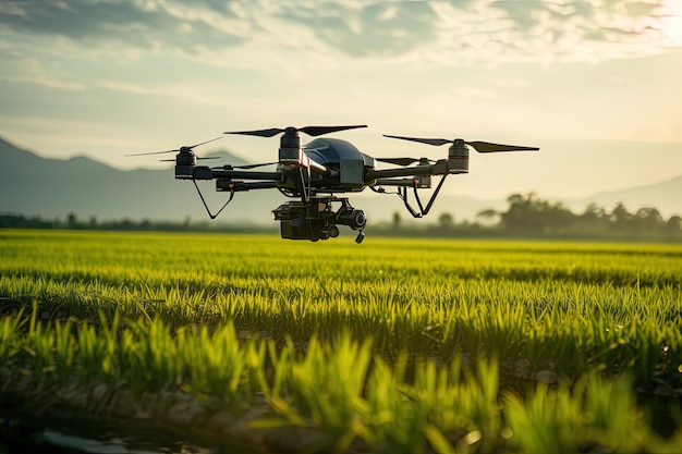 Drones vliegen over uitgestrekte landbouwvelden geavanceerde landbouwtechnieken