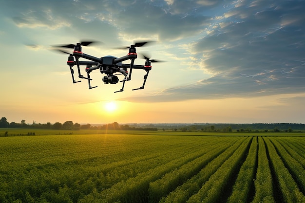 Drones vliegen over uitgestrekte landbouwvelden geavanceerde landbouwtechnieken
