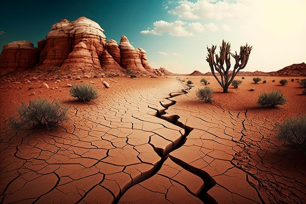 Foto droog beeld gebarsten in de woestijn generatieve ai