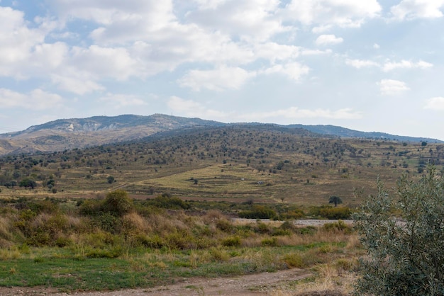 Droog Cyprus landschap met velden terrasvormige heuvels in de buurt van Kaithikas Paphos