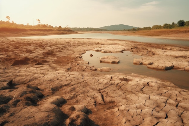 Droogte gebrek aan of afwezigheid van neerslag gedurende een lange periode met verhoogde temperaturen en lage luchtvochtigheid waardoor vochtreserves in de bodem verdwijnen generatieve ai