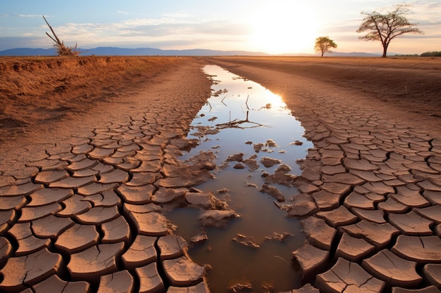 droogte seizoen in een krimpende rivier tijdens el nino klimaatverandering concept