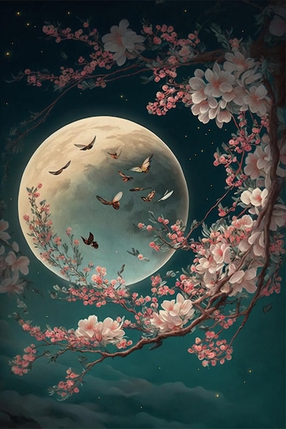 Droom en sprookjesachtige vliegende maan Generatieve Ai in Chinese stijl