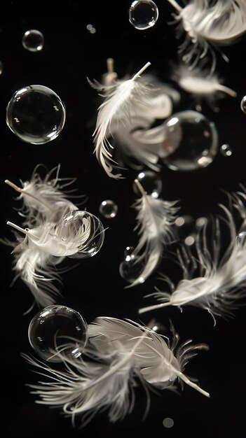 Droomachtige luminescerende witte bubbels met fris veren patroon textuur kunst behang achtergrond