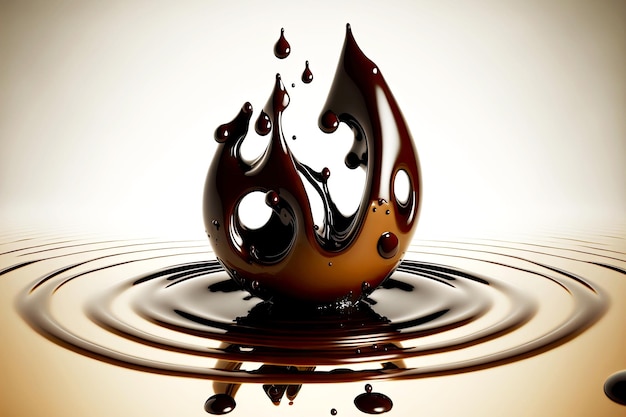 Drop of dark chocolate with divergent circles and chocolate splash