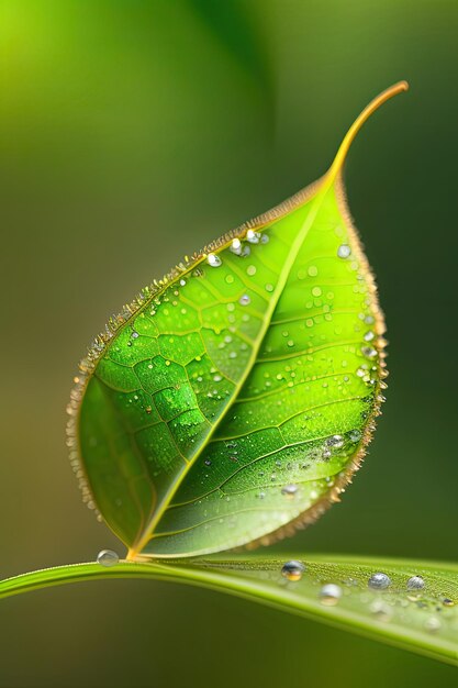 Drop Of Dew On A Green Leaf