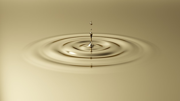 Drop falling on gold surface. Golden liquid splash.