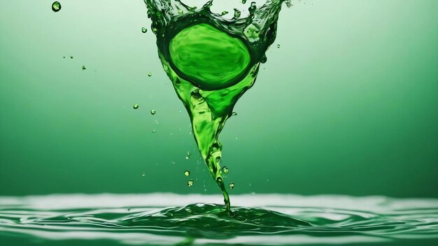 Drop of green paint falling in water