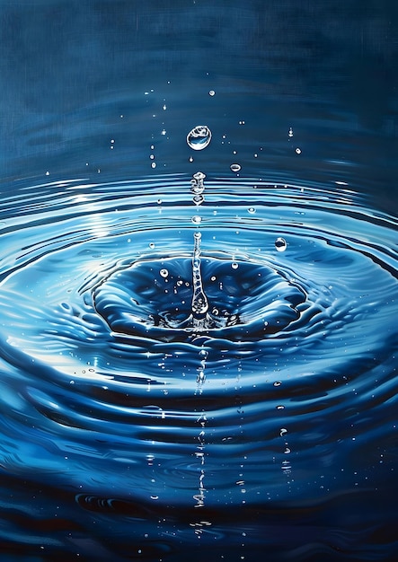 A drop hits the waters bright blue background High resolution