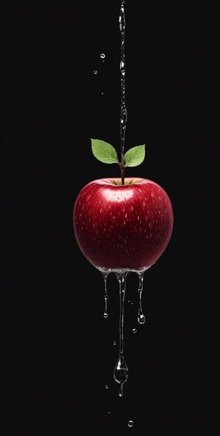 Фото Дождь на красный яблоко с черным фоном