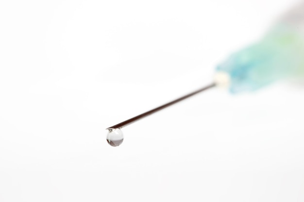 Drop on syringe needle