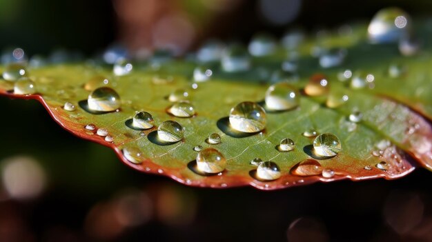 A drop of water balancing on the edge of a leaf AI generated