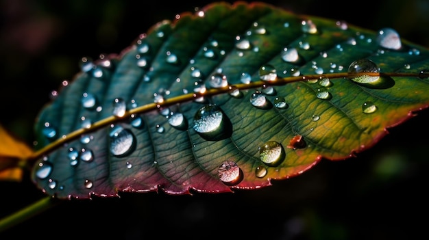 A drop of water balancing on the edge of a leaf AI generated