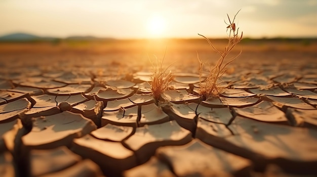 Foto una goccia d'acqua che cade sul suolo fessurato il paesaggio