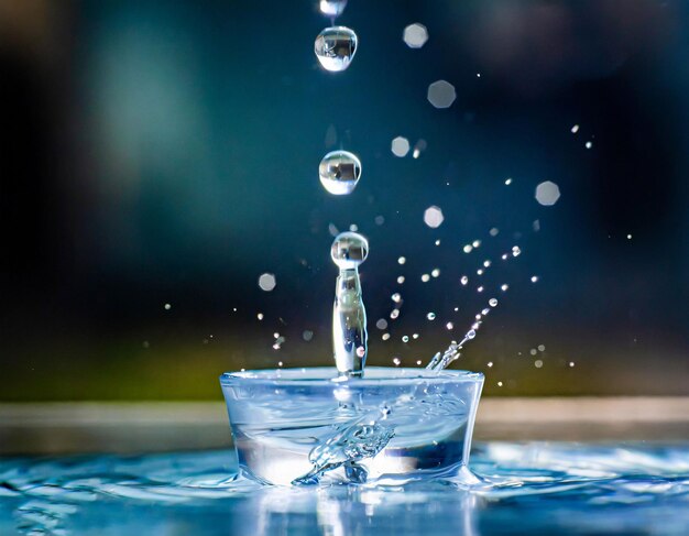 Drop of water falling into a glass