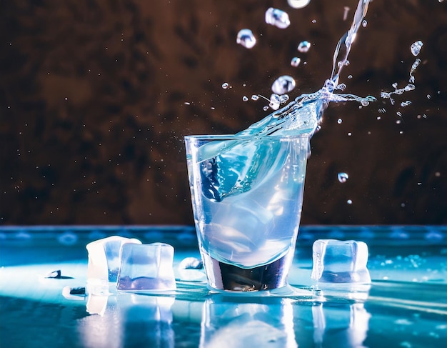 Drop of water falling into a glass