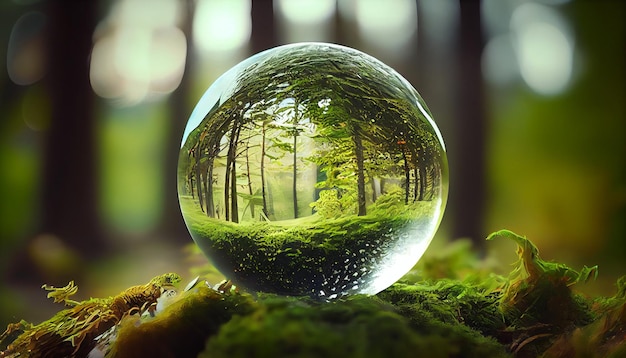 Foto una goccia d'acqua e una foresta ia generativa