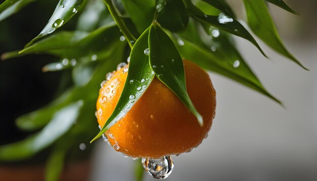 水の滴が植物の枝にぶら下がっている