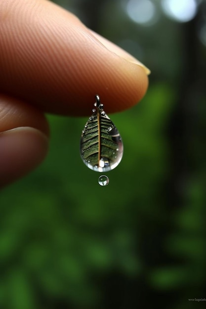 A drop of water is being held up by a finger.