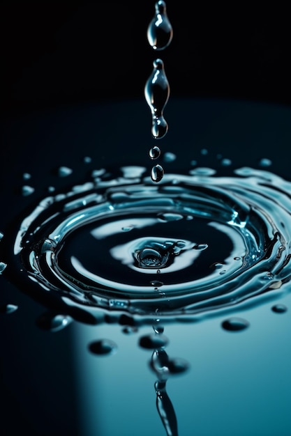 A drop of water is falling into a black surface.