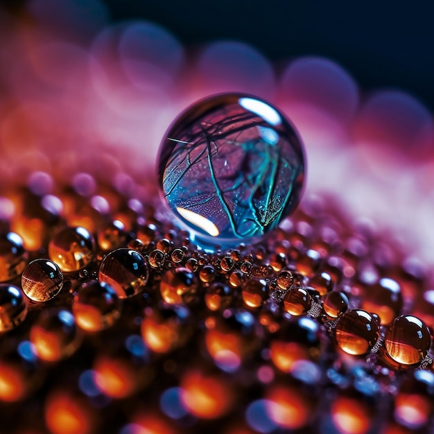 a drop of water is on a glass ball.