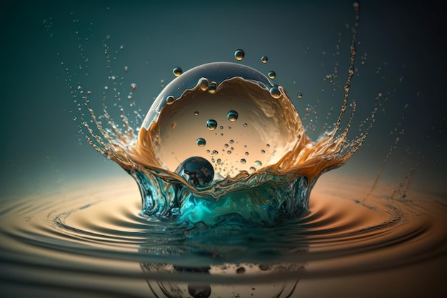 Drop of water producing splashes Generative AI