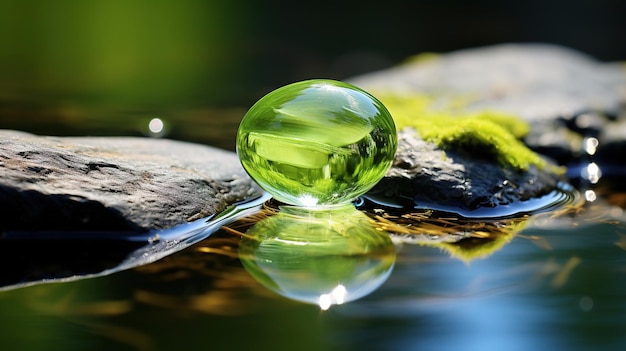 A drop of water sits on a rock.