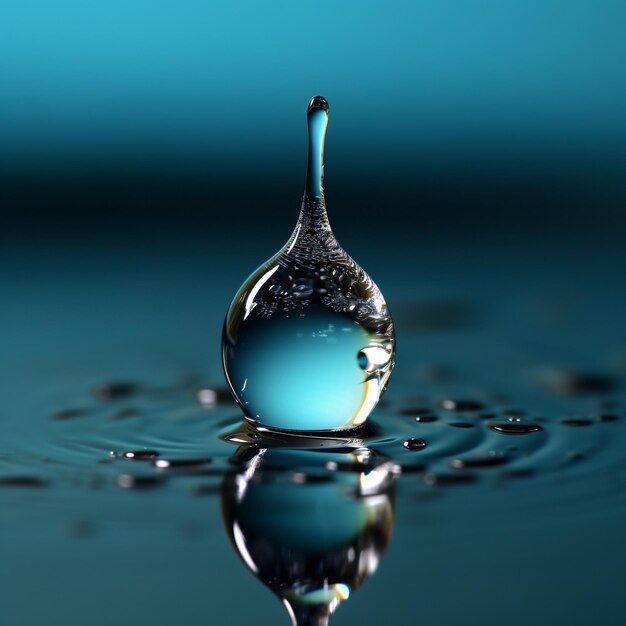 Photo a drop of water on the surface rippling overall light blue focus