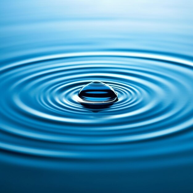 A drop of water on the surface rippling overall light blue focus