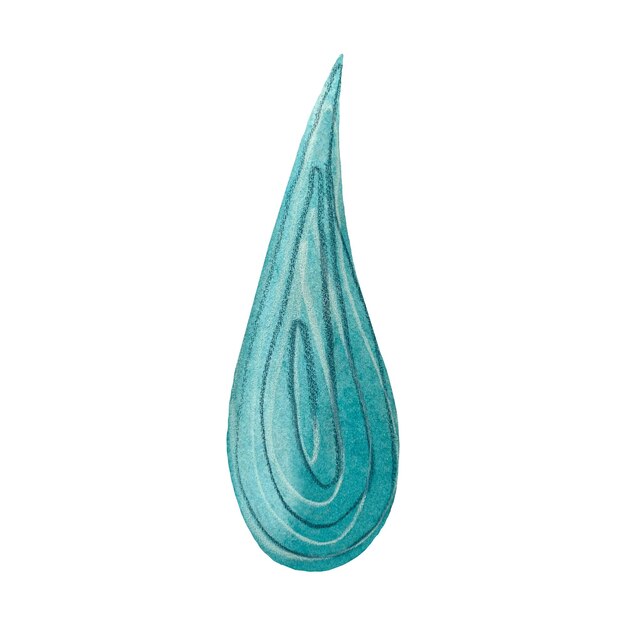 Капля воды текстурированный синий простой плоский эскиз. Акварельная иллюстрация. Ручная рисованная текстура изолирована.