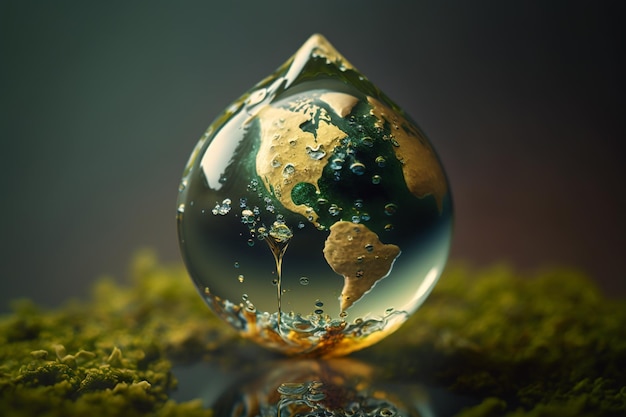 A drop of water with the planet earth inside
