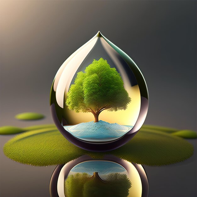 Drop of water with tree inside