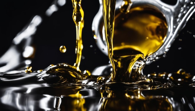 A drop of yellow oil or sauce falling into a pool of water