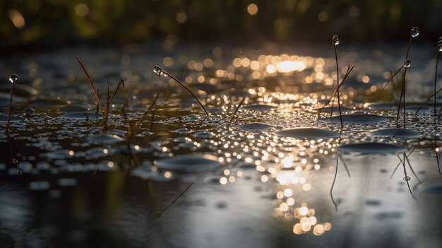 Photo droplet dance water droplets dancing on the surface of a pond generative ai