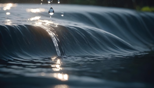 Photo a droplet falls reflecting wave patterns on water