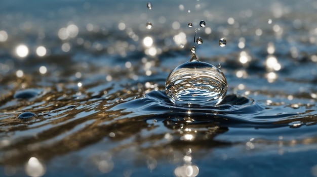 Photo a droplet falls reflecting wave patterns