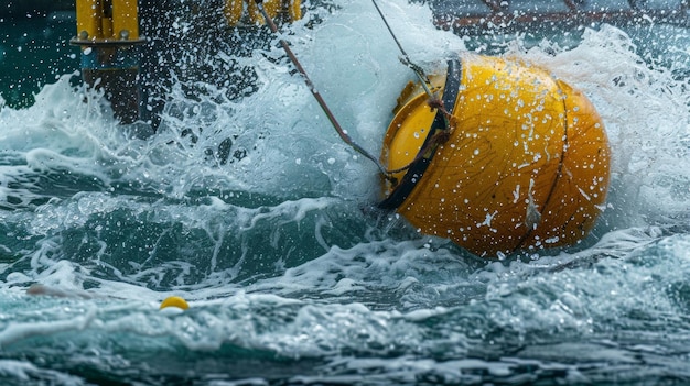 Photo droplets of saler spray up from the churning currents surrounding a tingedge tidal energy generator