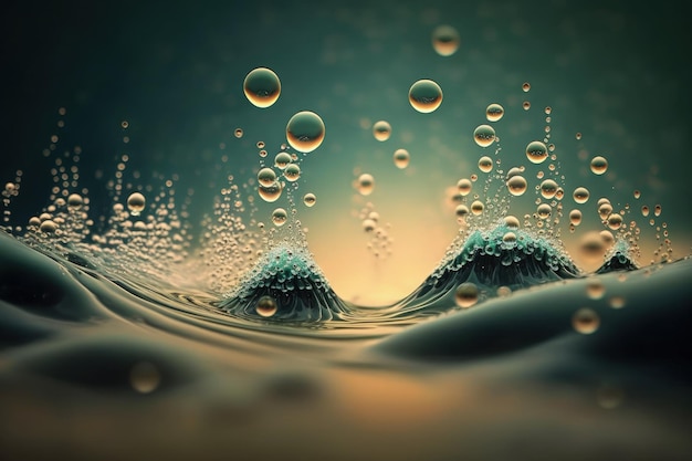 Droplets of water falling on a body of water