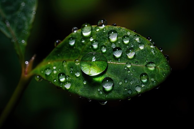 Капли воды на зеленых листьях