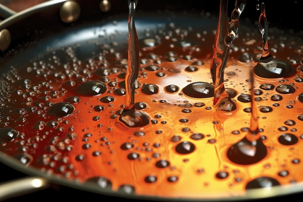 Droplets of water sizzling on a hot frying pan surface created with generative ai