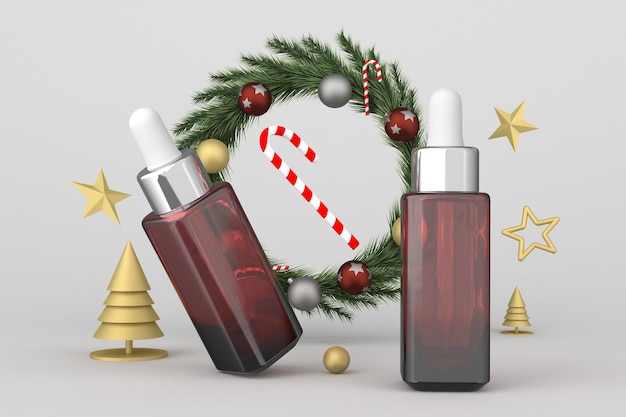 Dropper Bottles Perspective Side With Christmas Themed Background