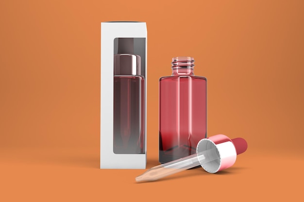 Dropper Bottles With a Box Front View Isolated In Orange Background